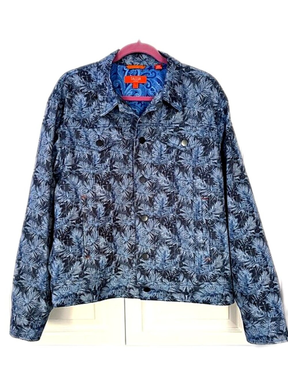 Tallia Sport Men's Blue Leaf Trucker Jacket Cotton Stretch size Large - Picture 2 of 16